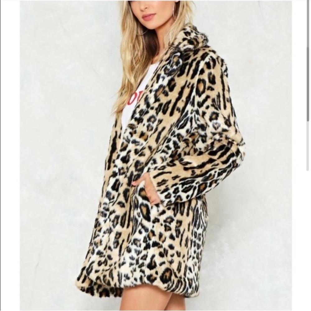 Nasty Gal Leopard Print Coat Large
